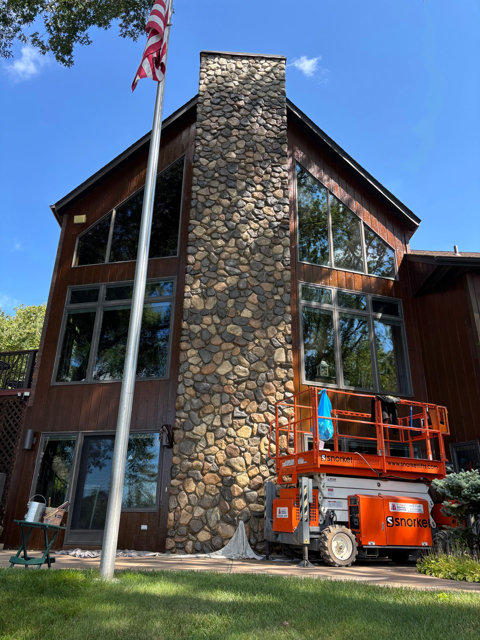Gallery photos for Stone Chimney and Cedar Siding Renewal at Altoona Lake: Image #1